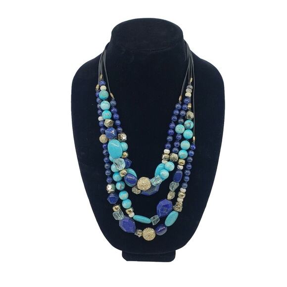 ALEXIS BITTAR multi strand turquoise necklace leather...